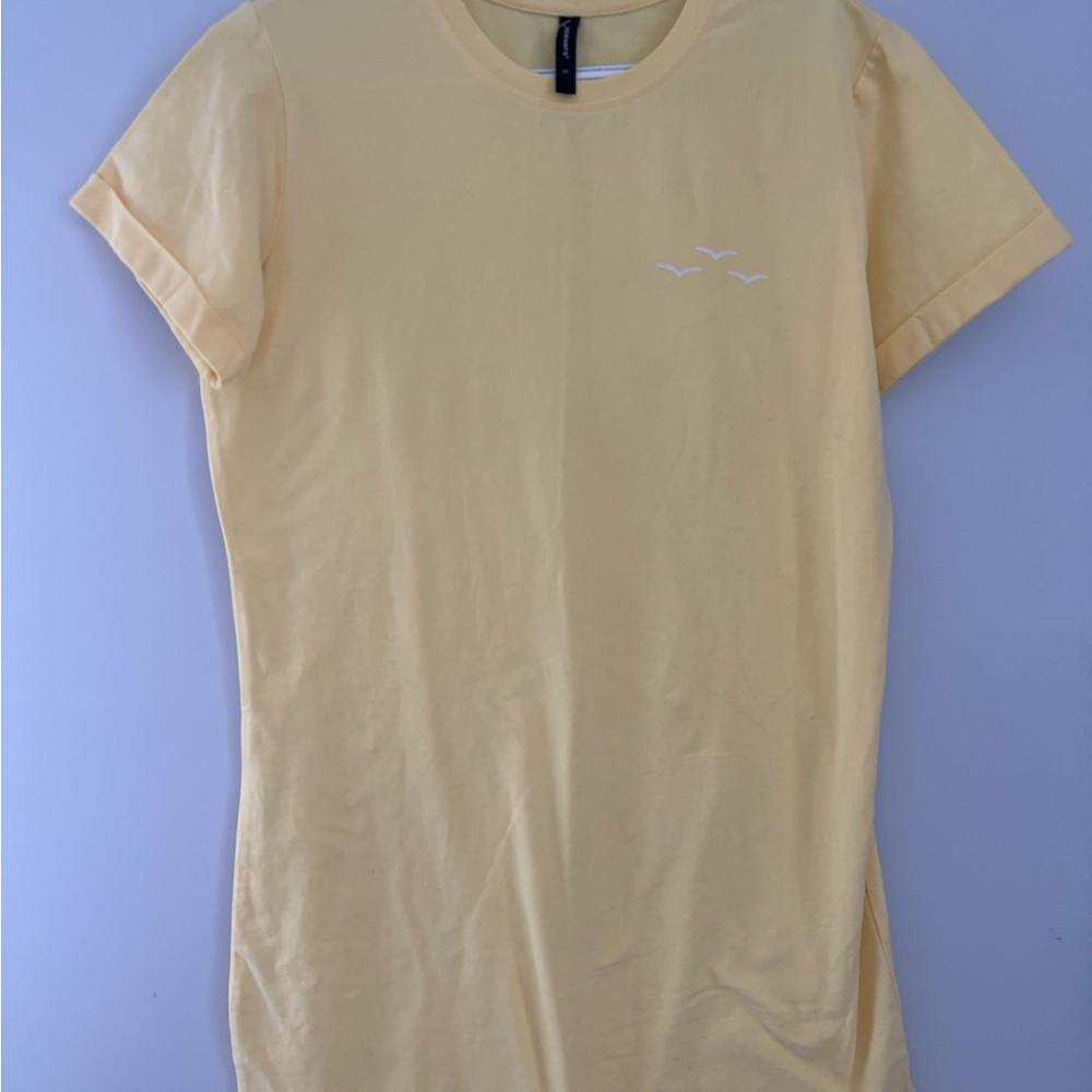 Casual Yellow Mini Dress with Crew Neck